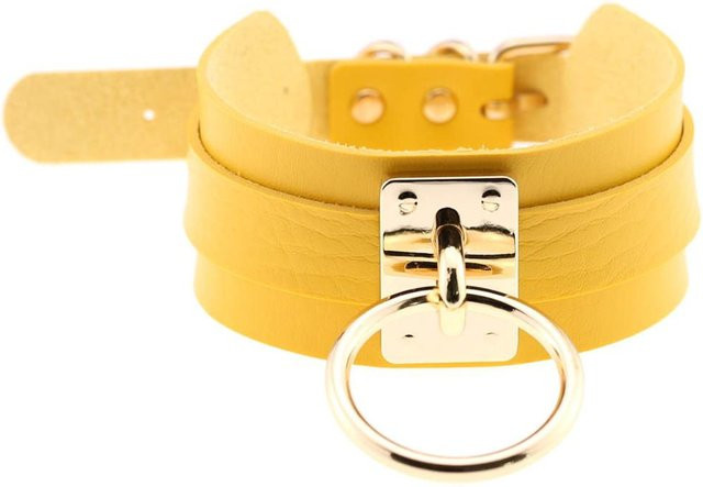 YIRAN Choker Halskette Leder, Goldfarbe, Metall, Beige, Unisex - Bild 1