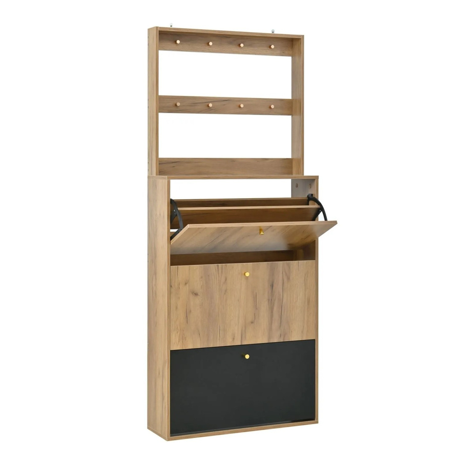 PXloue Schuhschrank Schwarz mit 3 Klappen und Haken für Flur und Eingangsbereich, H x B x T: 180 x 75 x 24 cm - Bild 2