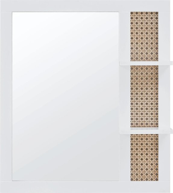 Bessagi Home Badezimmerspiegel Lisa, rechteckig, Holz und Glas, Weiß/Braun, B: 70,0 cm, H: 61,0 cm, T: 13,0 cm - Bild 1