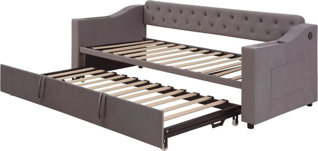Merax Schlafsofa aus Samt mit USB-Anschluss und Ablage in Dunkelgrau, B/T/H: 90 x 190 x 78,5 cm - Bild 1