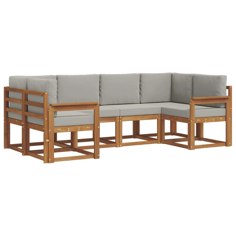 vidaXL Outdoor-Sofagarnitur 6-teilig aus Akazienholz in Natur und Hellgrau mit Kissen und Armlehnen - Bild 2
