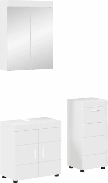 vidaXL Badezimmermöbel-Set TULUM in Hochglanz Weiß aus Holzwerkstoff mit Waschbeckenunterschrank, Spiegelschrank und Schrank, B/T/H: 60 x 34 x 63 cm, 60 x 16,5 x 78 cm und 37 x 31,5 x 82 cm - Bild 1