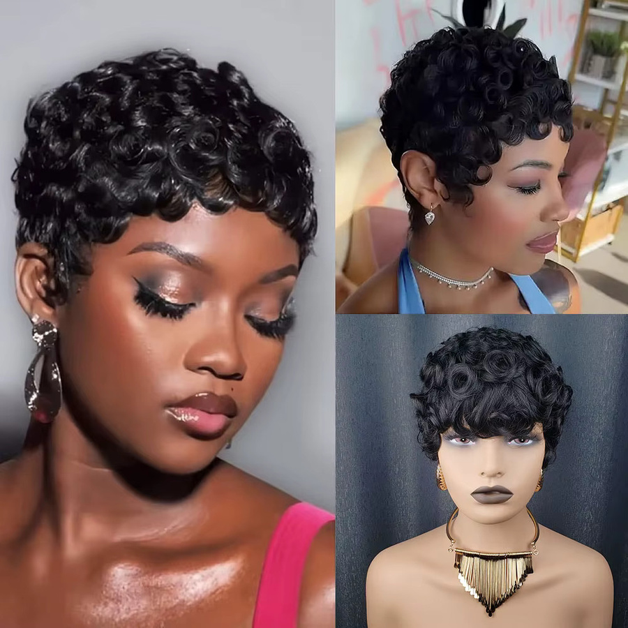 OYM HAIR Pixie-Perücke, kurze Echthaar-Perücke mit Pony, Damen - Bild 2