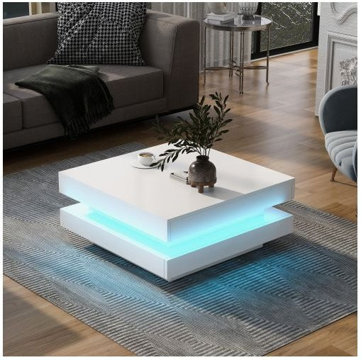 Quadratischer Couchtisch MUVOE in Weiß mit LED-Beleuchtung und Bluetooth, B/T/H: 70 x 70 x 36 cm - Bild 1