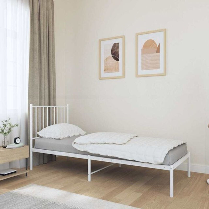 Vidaxl Metallbett mit Kopfteil in Weiß, klassisch und minimalistisch, B/T/H: 80 x 200 cm - Bild 1