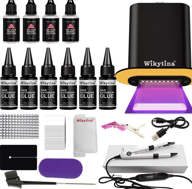 Wikytina Haarverlängerungs-Set mit UV-Licht-Werkzeugen, Kleber und Aushärtungslicht, Unisex - Bild 1