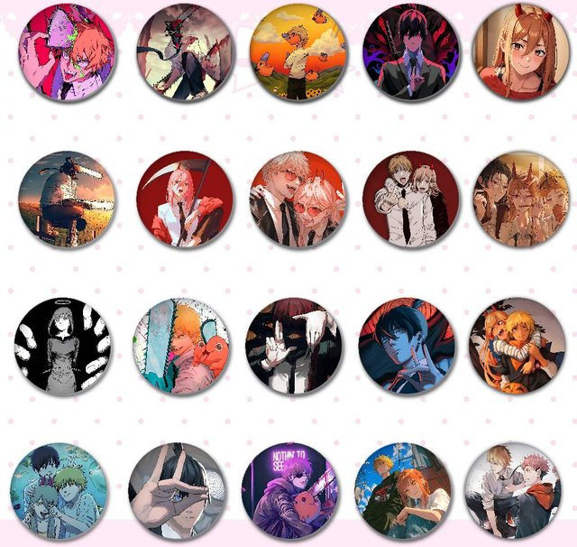 Brosche Kettensäge Mann Anime Abzeichen, Runde Brosche, DIY Rucksack Kleidung - Bild 1