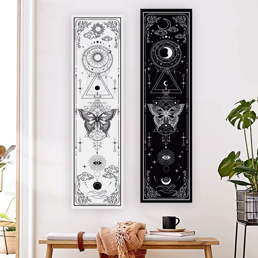 LVJIA Wandteppich Gothic Witchy Sun & Moon mit Schmetterlingen in Schwarz-Weiß, Rechteckiger Wandbehang für Wohnzimmer und Schlafzimmer, Höhe: 150 cm, Breite: 40 cm - Bild 3