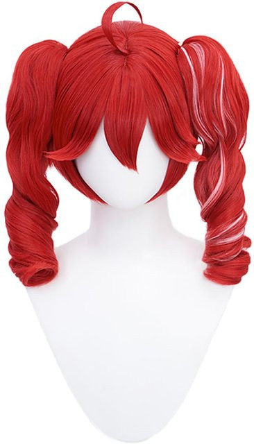 RURI Miku Cosplay-Perücke, rote und pinke Zöpfe mit Dutt, lockig - Bild 1