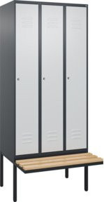 C+P Spind Classic PLUS Garderobenschrank mit Sitzbank, 3 Abteile, B/T/H: 2120 x 900 x 815 cm, Anthrazit/Grau/Schwarz mit Zylinderschloss und 4 Garderobenhaken - Bild 1