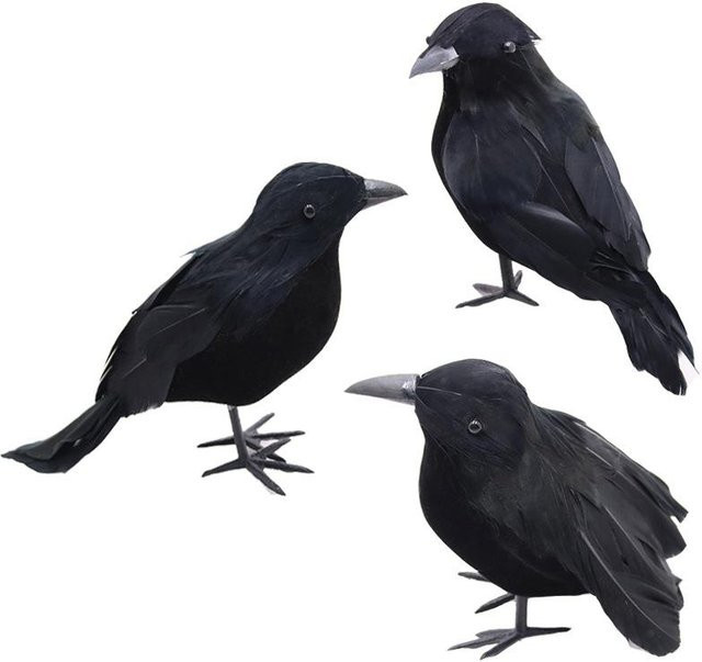 3er Set Halloween Krähen als Deko-Requisiten in Schwarz - Bild 1