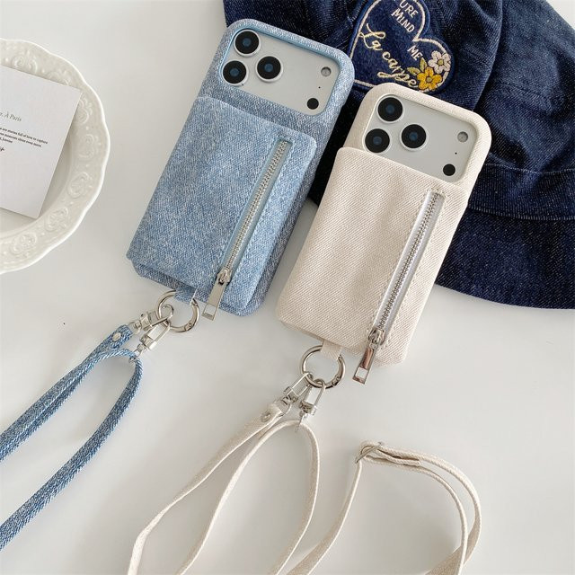 Crossbody Handyhülle mit Reißverschluss und Kartenfach für Apple iPhone in Blau - Bild 1
