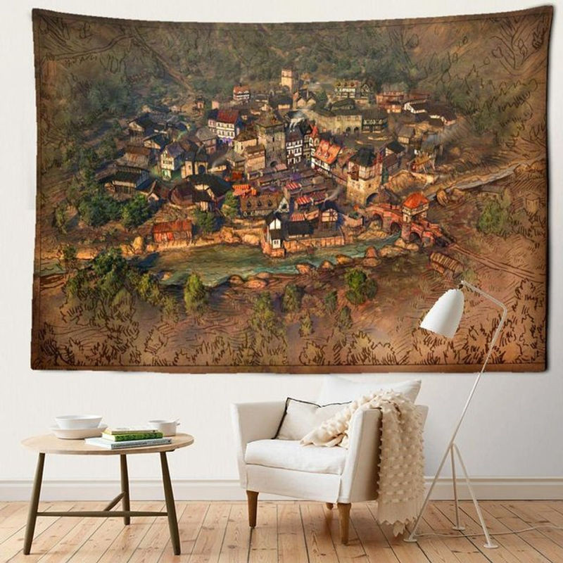 Binchi Outdoor Equipment Wandbehang mit Engel-Landschaft und Architektur im Vintage-Stil, mehrfarbig, B: 95 cm, H: 70 cm - Bild 1