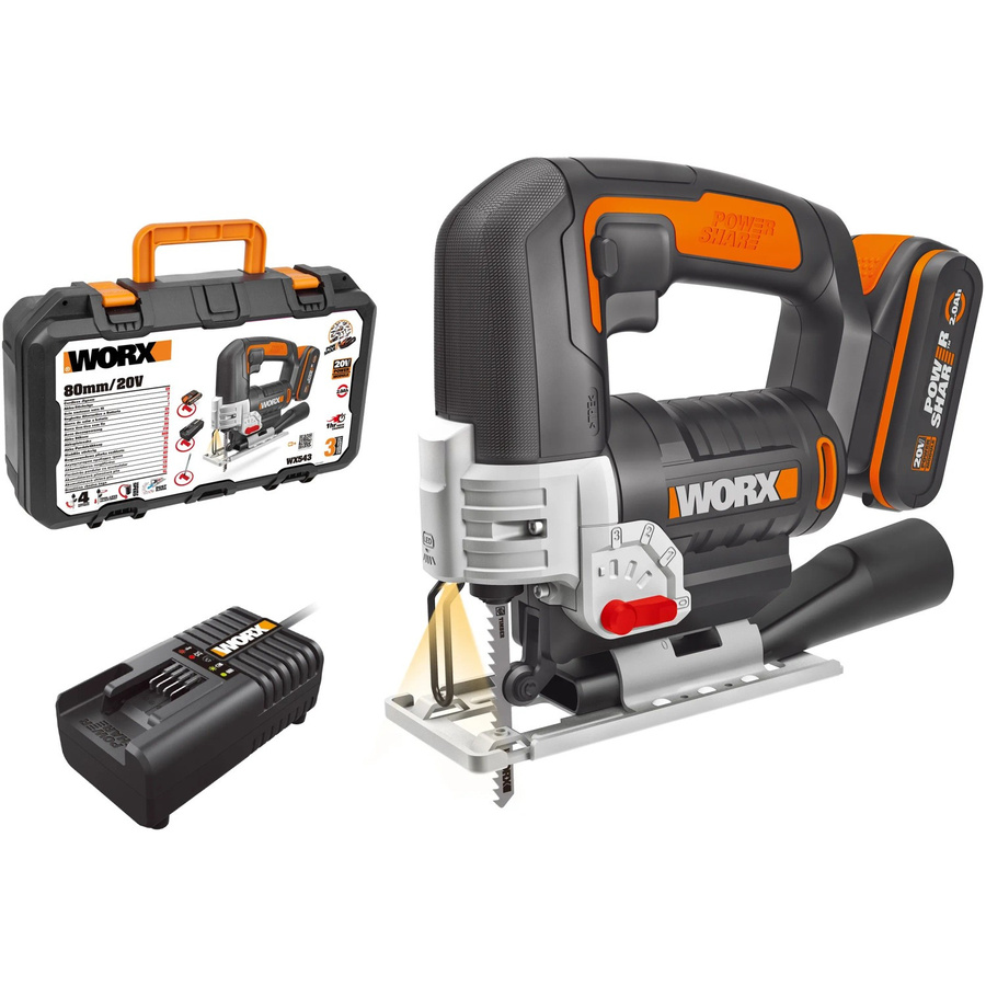 Worx WX543 20 V Akku-Stichsäge mit 2 Ah Akku in Orange (Worx PowerShare) - Bild 2