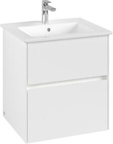 V&B Waschtischunterschrank Collaro mit Waschtisch und LED-Beleuchtung, Farbe: Weiß, B/T/H: 56,1 x 48,0 x 61,0 cm - Bild 1