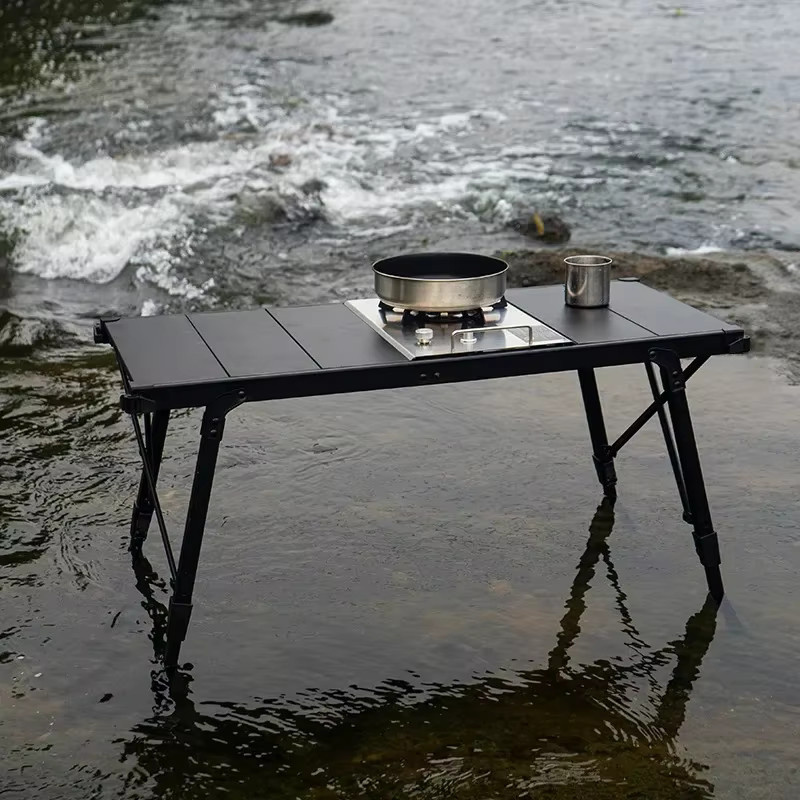 NOBANA&GLS Klappbarer IGT-Tisch aus Aluminiumlegierung in Schwarz, Multifunktionaler Rucksack-Rolltisch mit verstellbaren Beinen für BBQ und Outdoor - Bild 2