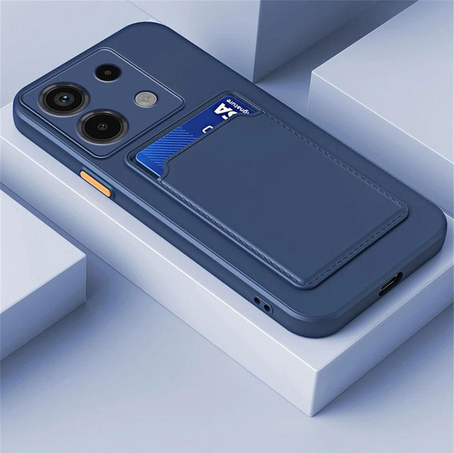 Silikon Handyhülle mit Kartensteckplatz und Geldbörse Funktion für Xiaomi Redmi Note 13 Pro Plus 5G sowie Redmi Note 14 Pro in Grau - Bild 1