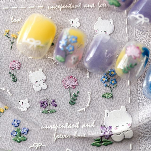 Rhstoe Nagelkunst-Aufkleber, Wildblume und Hase, Unisex - Bild 1