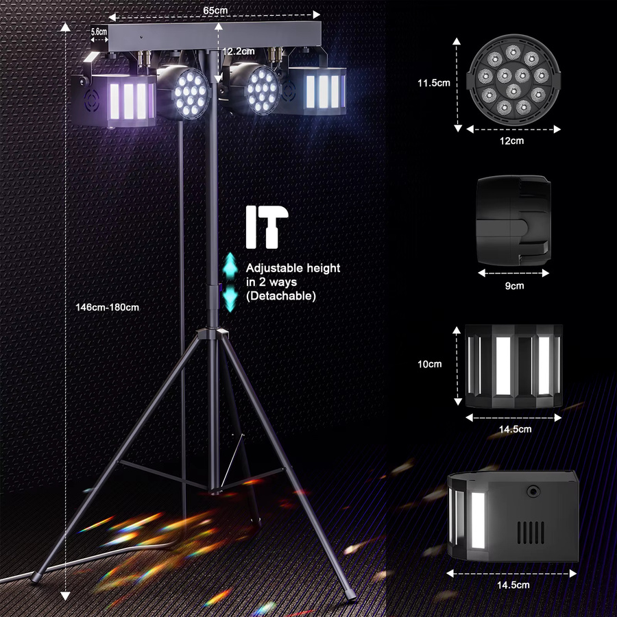Datewink 60W RGBW LED Par Licht mit DMX-Steuerung und Kombination Halterung, Schwarz - Bild 4
