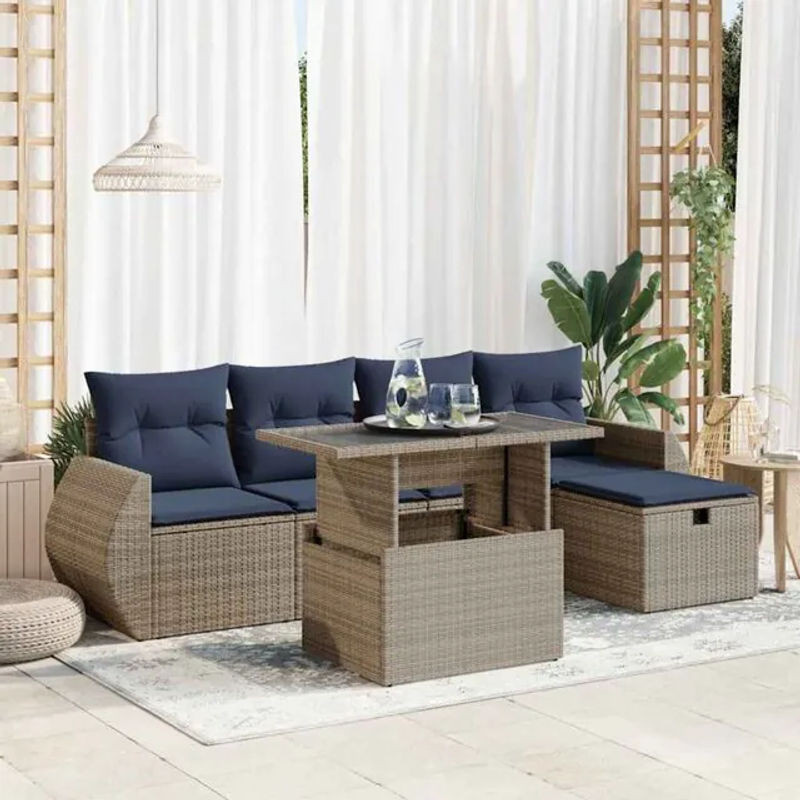 6-teilige moderne Garten-Sofagarnitur aus Poly-Rattan und Akazie mit Kissen in Grau von vidaxl - Bild 1
