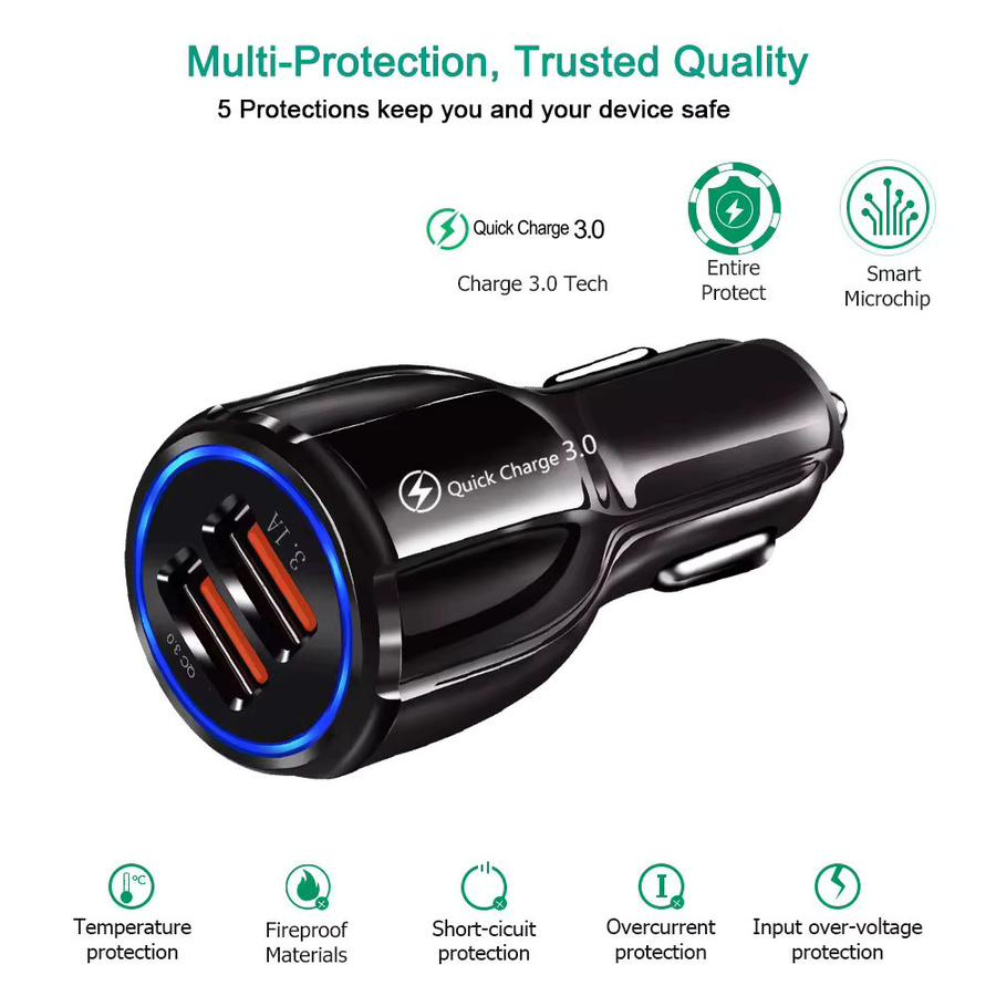 SEAMETAL USB Auto Ladegerät mit Doppel Schnellladefunktion 3.0, 12V-24V Zigarettenanzünder Adapter in Schwarz - Bild 2
