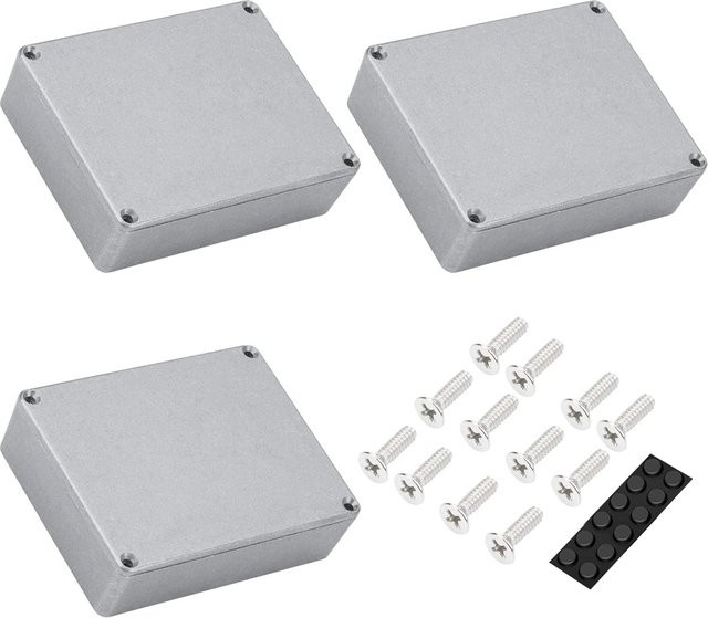 DaierTek 3er Set Aluminium Effektgehäuse für Gitarrenpedale 1590BB, Farbe: Silber, B/T/H: 12,0 x 9,45 x 3,4 cm - Bild 1