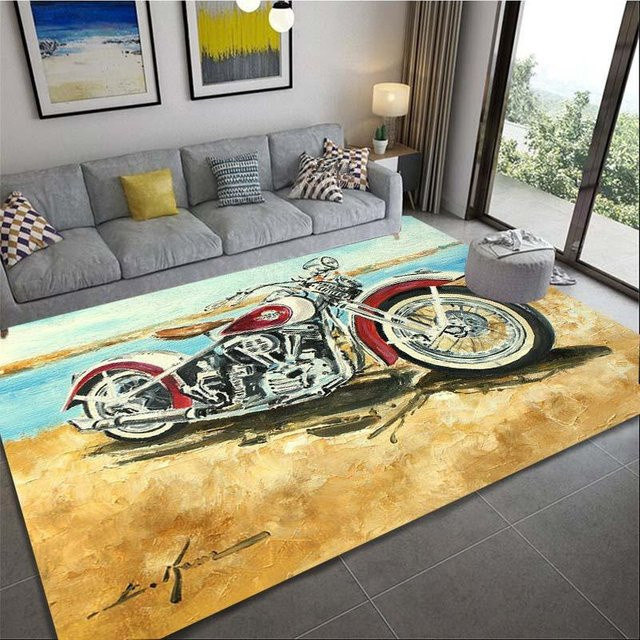 Karpetti Retro Motorrad Bereichsteppich Rutschfest, B/B: 60 x 90 cm, Mehrfarbig - Bild 1