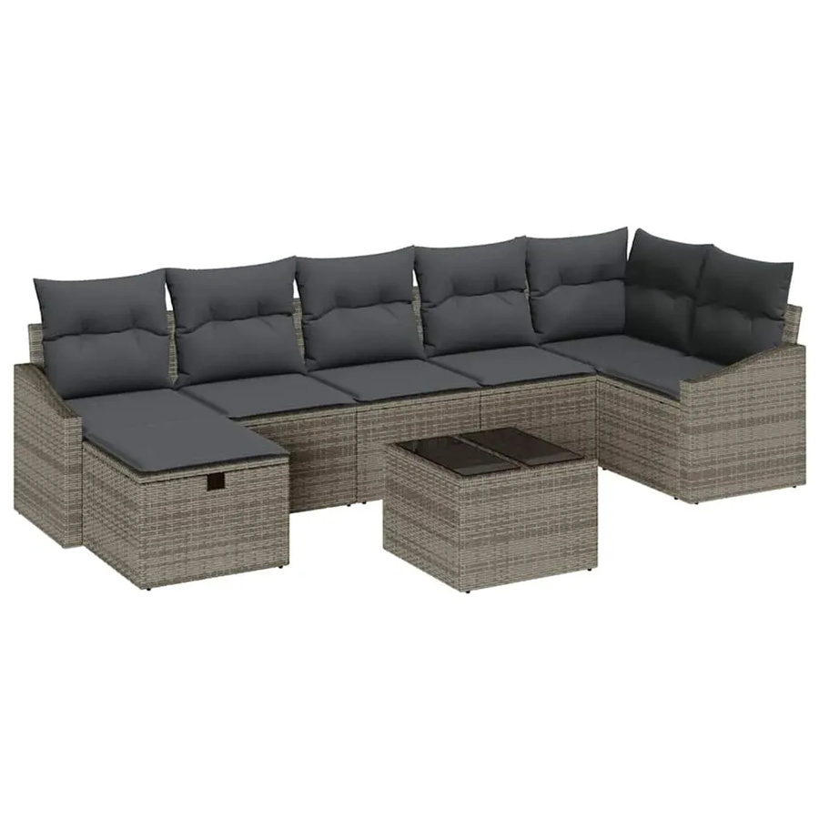 vidaXL Garten-Sofa-Set aus Polyrattan in Grau, 8-teiliges Outdoor-Lounge-Set mit Kissen, Ottomane und Couchtisch für Garten, Terrasse oder Balkon - Bild 2