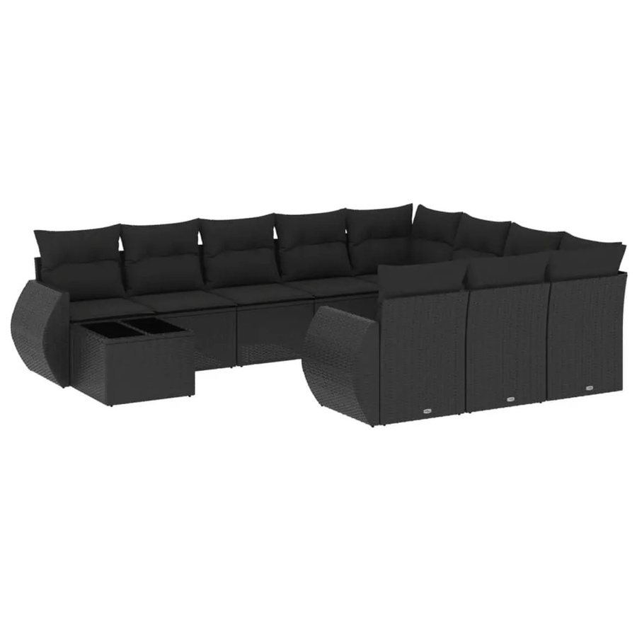 vidaXL 11-teilige Garten-Sofagarnitur aus Polyrattan mit Kissen in Schwarz - Bild 2