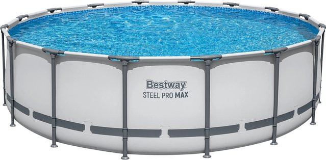 Bestway Solo Pool Steel Pro MAX Rundpool mit Stahlwand in Lichtgrau Durchmesser: 488 cm, Höhe: 122 cm - Bild 1