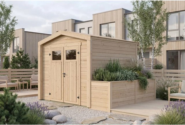 Weka Holz-Gartenhaus Killarney mit Satteldach in Natur Braun, B: 334 cm, T: 263 cm, H: 241 cm - Bild 1