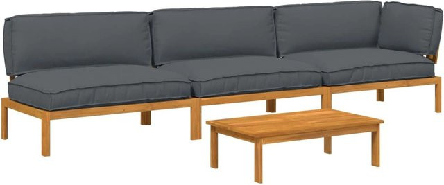 vidaXL Sofa Set L-Form aus Massivholz Akazie mit Kissen, 4-teilig, Anthrazit - Bild 1