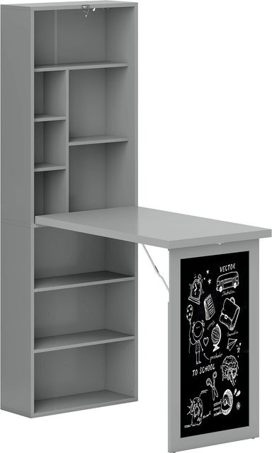 HOMCOM Klappbarer Schreibtisch und Esstisch mit integriertem Bücherregal in Dunkelgrau, B/T/H: 98 x 51 x 153 cm - Bild 1