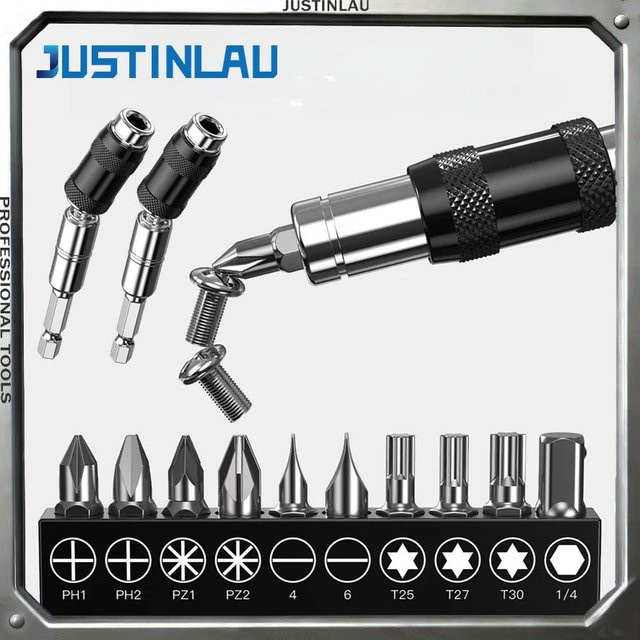 JUSTINLAU Magnetischer Schnellwechseladapter für Bohrer mit 1/4-Zoll-Sechskant und schwenkbarer Funktion in Silber, Rot und Weiß - Bild 1