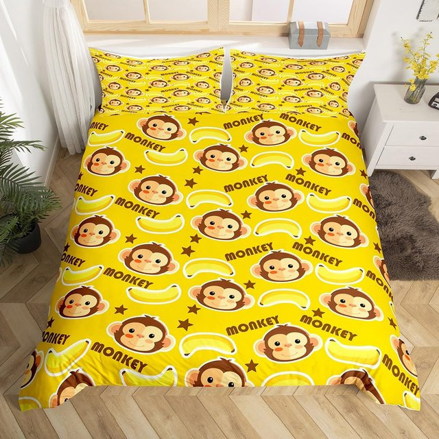 Bettwäscheset mit Affen-Motiv und Bananensternen von Your Warm Home in Gelb, B/H: 140 x 210 cm - Bild 1