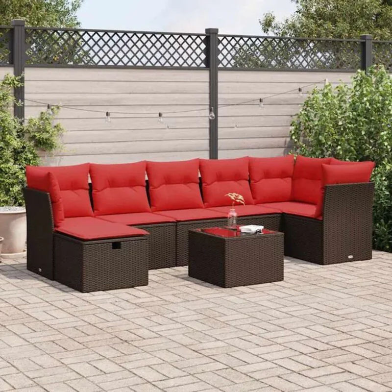 8-tlg. modulare Loungemöbel Garten-Sofagarnitur aus Polyrattan mit Kissen und Hocker in Braun von vidaxl - Bild 1
