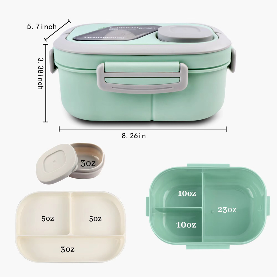 Untior Tragbare Bento-Box aus Weizenstroh mit 4 Fächern, Blau, Auslaufsicher, Mikrowellen- und Spülmaschinenfest - Bild 3
