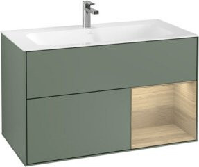 V&B Waschtischunterschrank Finion Reg in Eichenfurnier und Olive Mattlack, B: 99,6 cm, H: 59,1 cm, T: 49,8 cm - Bild 1