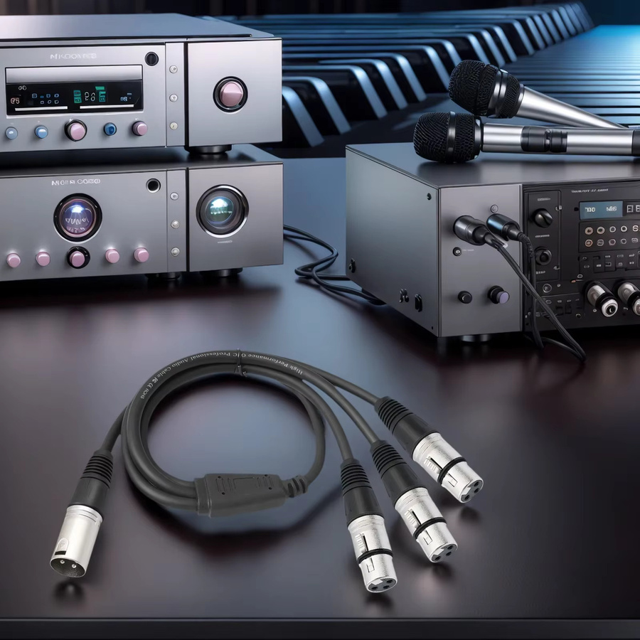 ALLOYSEED 3-poliges XLR Y-Splitterkabel, Stecker auf 3 Buchsen, geflochtenes und abgeschirmtes Audiokabel in Schwarz - Bild 3