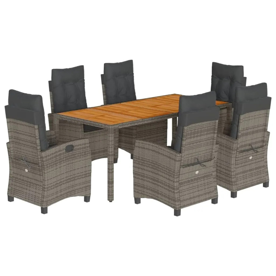 vidaXL 7-teilige Garten-Essgruppe aus Poly-Rattan und Akazienholz in Grau mit Kissen - Bild 2