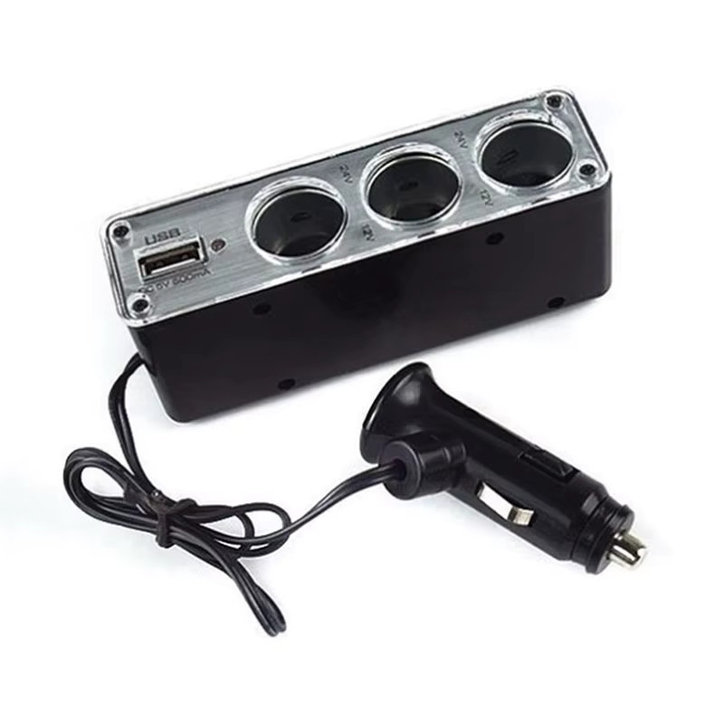 12V Auto Zigarettenanzünder Adapter mit 3-Wege-Mehrfachsteckdose und USB-Port in Schwarz für Telefon, GPS und DVR - Bild 2
