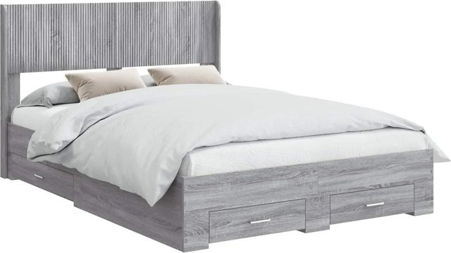 vidaXL Bettgestell mit Kopfteil und Stauraum in Grau Sonoma, B/T/H: 140 x 193 x 141,5 cm - Bild 1