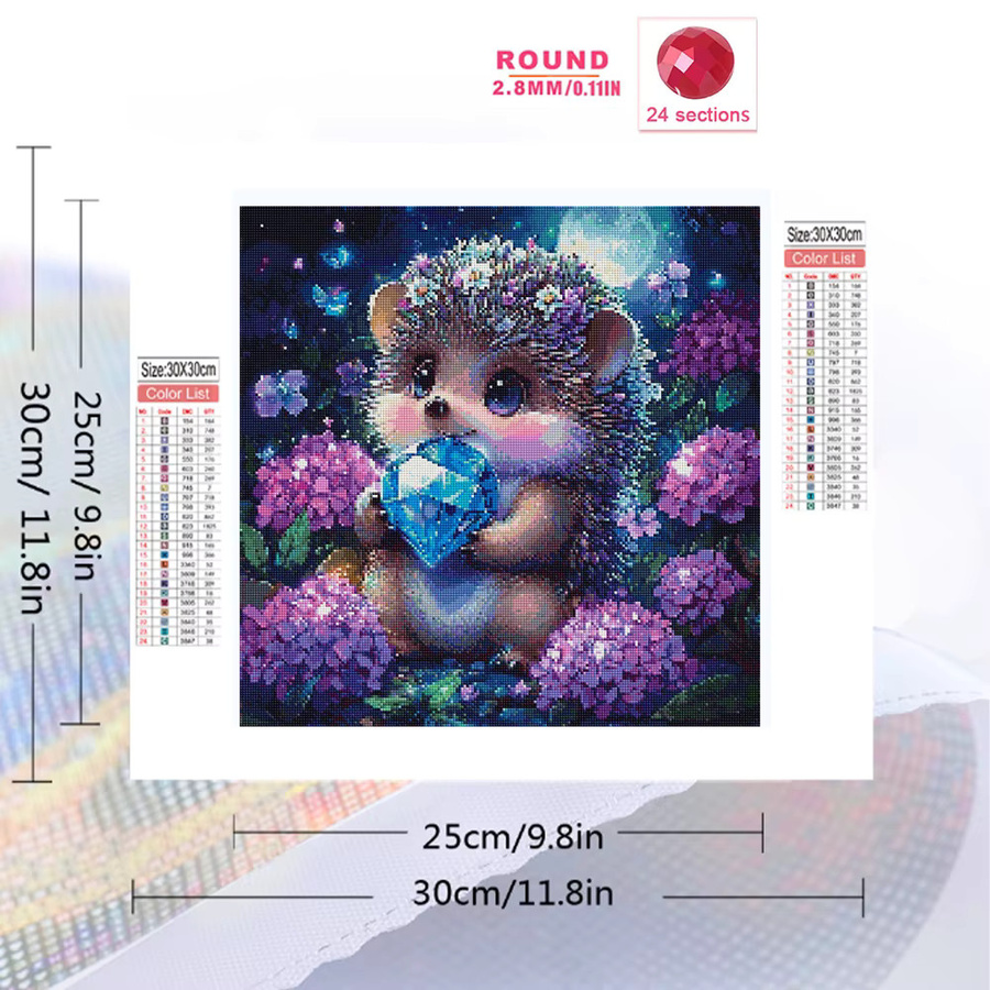 EverShine Diamant-Mosaik-Tiergemälde Igel mit Hortensien als Diamant-Stickerei in Multicolour für Kinder, B/H: 20 x 20 cm - Bild 2