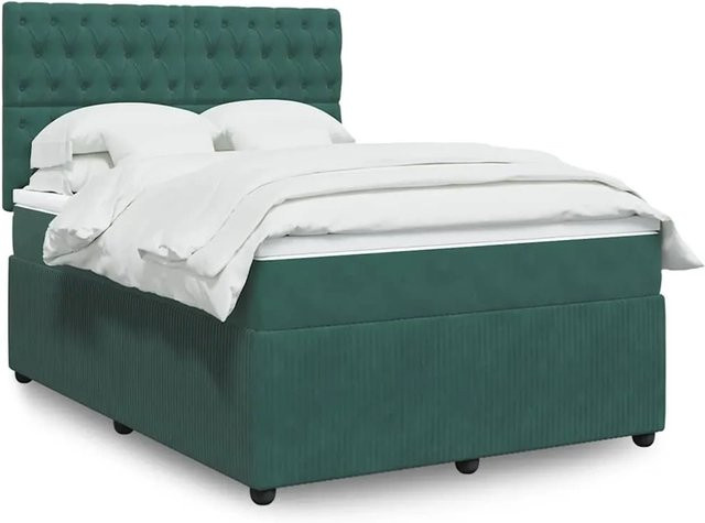 vidaXL Boxspringbett mit Matratze in Dunkelgrün aus Samt mit USB-Ladeport und Unterbettbeleuchtung, B/T: 140 x 190 cm - Bild 1