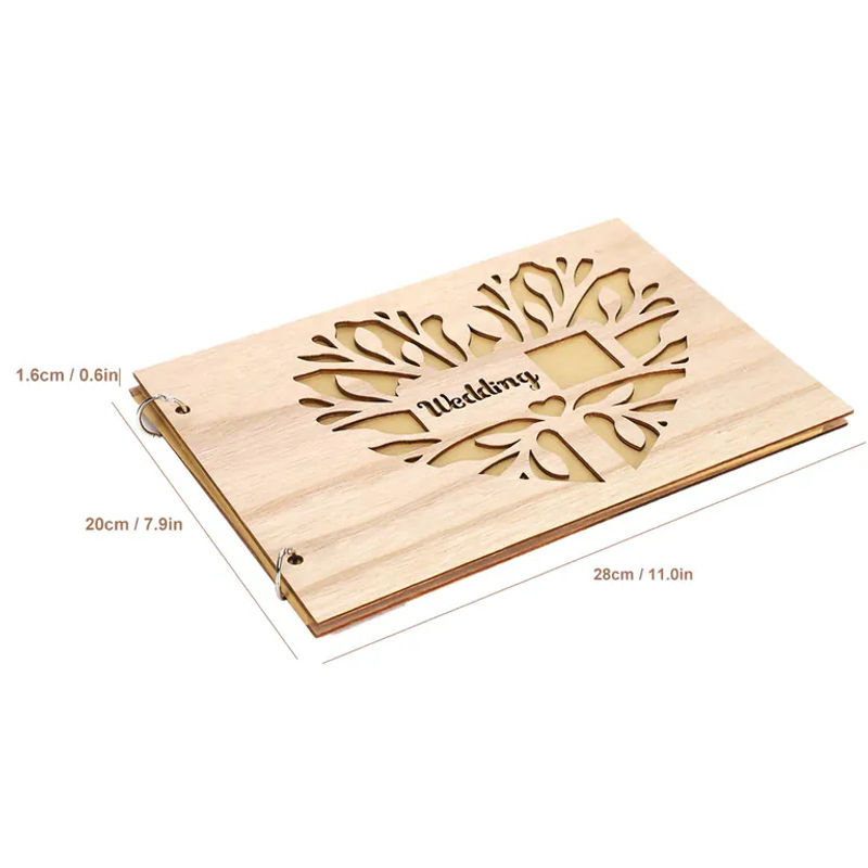 OutsideWorld Gästebuch aus Holz in Braun mit abstraktem Vintage-Design für deine Hochzeit - Bild 2