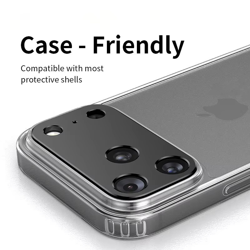 1-3er-Set HD-Aluminium-Rückkamera-Schutzfolie für Apple iPhone Air 17, iPhone 17Pro und iPhone 18 Pro Max in Schwarz mit kratzfestem Metallring-Objektivschutz - Bild 2