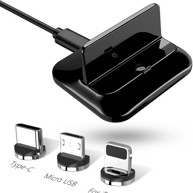 DUODUO 3C 3in1 Magnetische Drahtlose Ladestation für Apple und Android mit USB-C, Lightning und Micro-USB in Schwarz - Bild 1