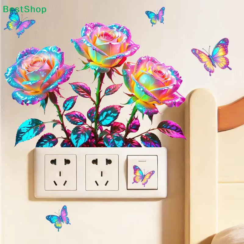 HNKMP Leuchtender Wandaufkleber mit Rosen und Schmetterlingen für das Badezimmer, Multicolor, Unregelmäßige Form - Bild 5