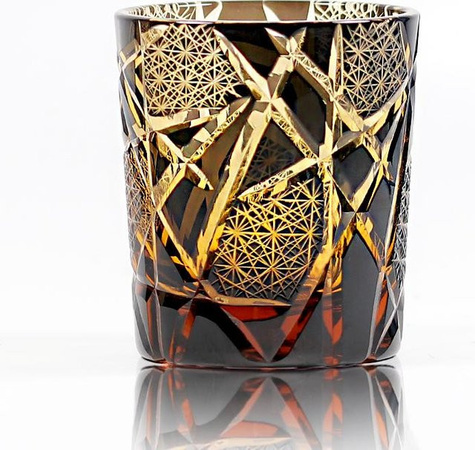 QIEZHI Whiskyglas im japanischen Edo-Kiriko-Stil, handgeschnitten, 240 ml, in Blau, Rot, Grün oder Braun