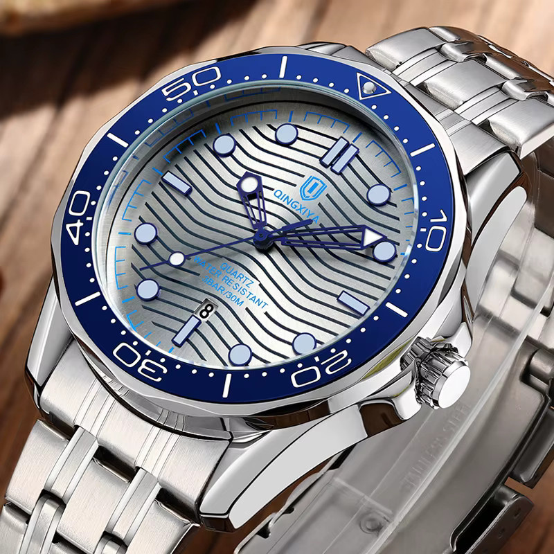 QINGXIYA Armbanduhr Edelstahl, Quarz, Datum, Herren, Silber - Bild 3